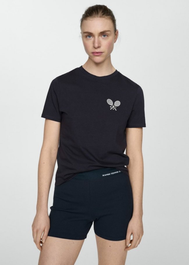 Mango Camiseta 100% algodón mensaje estampado - Azul