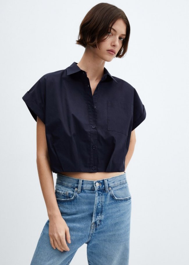 Mango Camisa crop 100% algodón - Azul marino oscuro