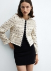 Mango Chaqueta tweed corchetes - Crudo