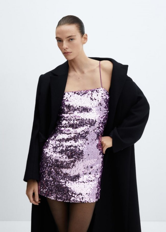 Mango Vestido corto lentejuelas semitransparente - Lila