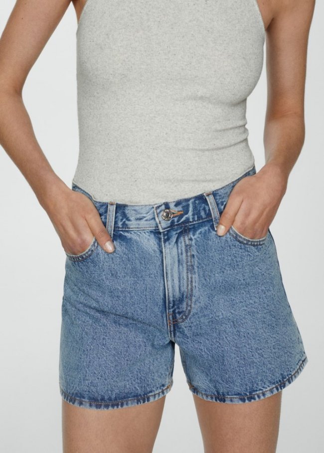 Mango Shorts vaqueros tiro alto - Azul medio