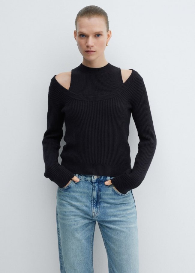 Mango Jersey cuello escotado - Azul marino oscuro