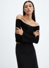 Mango Cárdigan lúrex hombros descubiertos - Negro