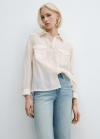 Mango Camisa bolsillo detalle bordado - Blanco roto