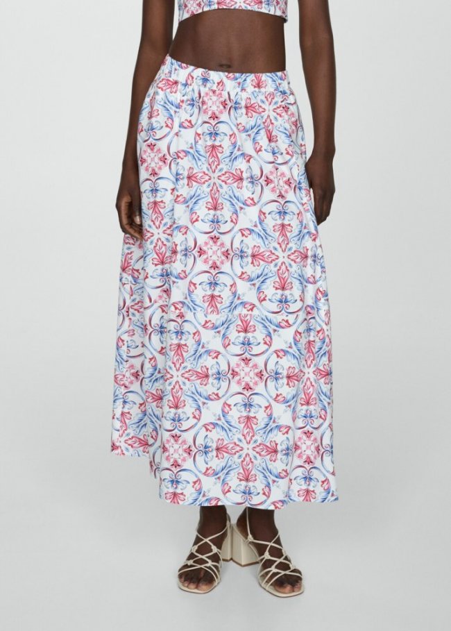 Mango Falda midi estampada - Rojo