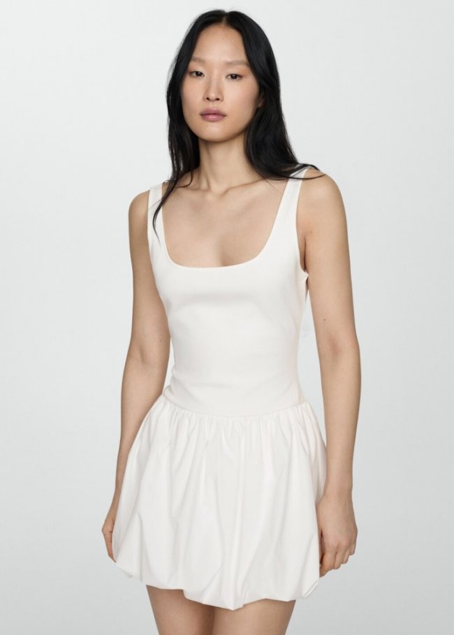 Mango Vestido evasé combinado - Blanco roto