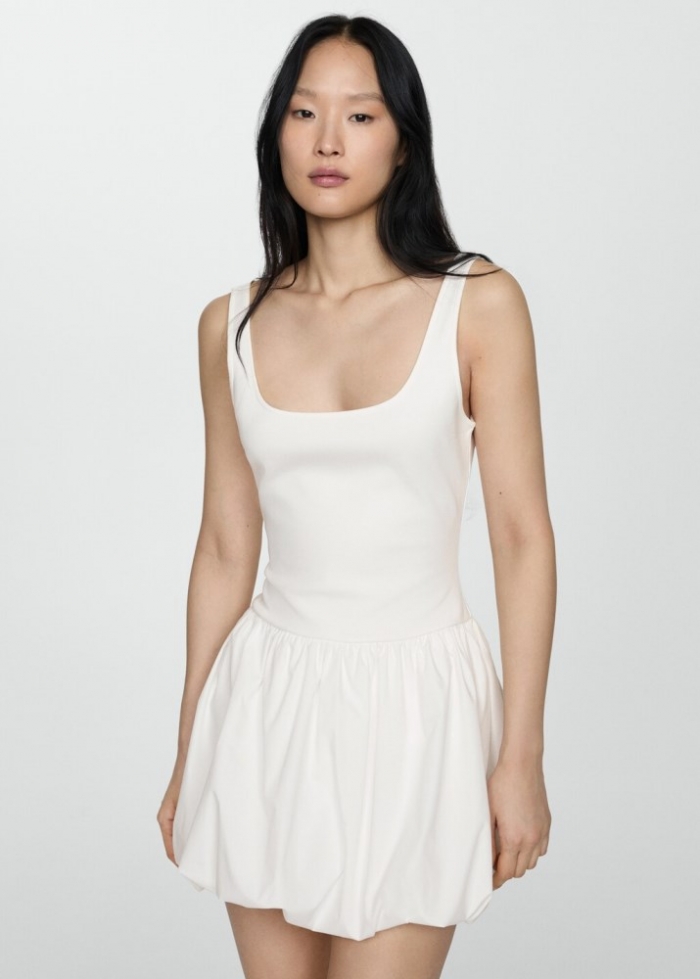 Mango Vestido evasé combinado - Blanco roto
