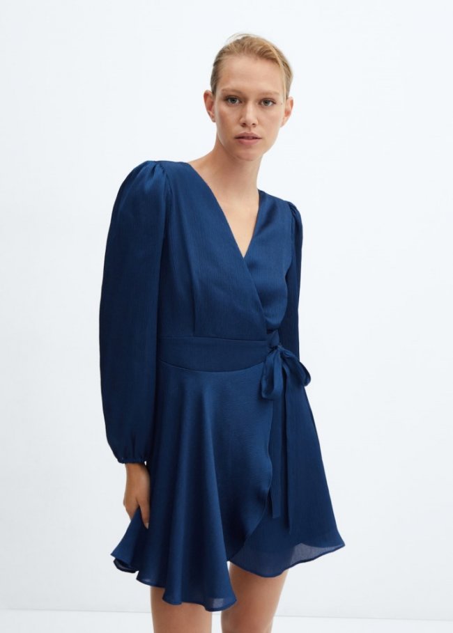 Mango Vestido fluido cruzado - Azul tinta