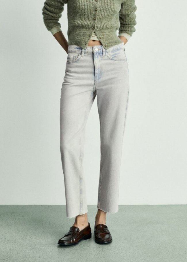 Mango Jeans Blanca rectos crop - Azul claro