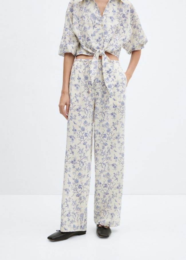 Mango Pantalón algodón estampado - Azul