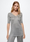 Mango Camiseta cuello pico canalé - Gris claro vigoré