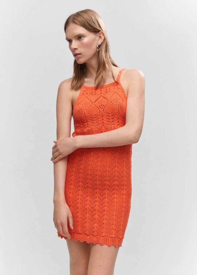 Mango Vestido punto cuello halter - Naranja pastel