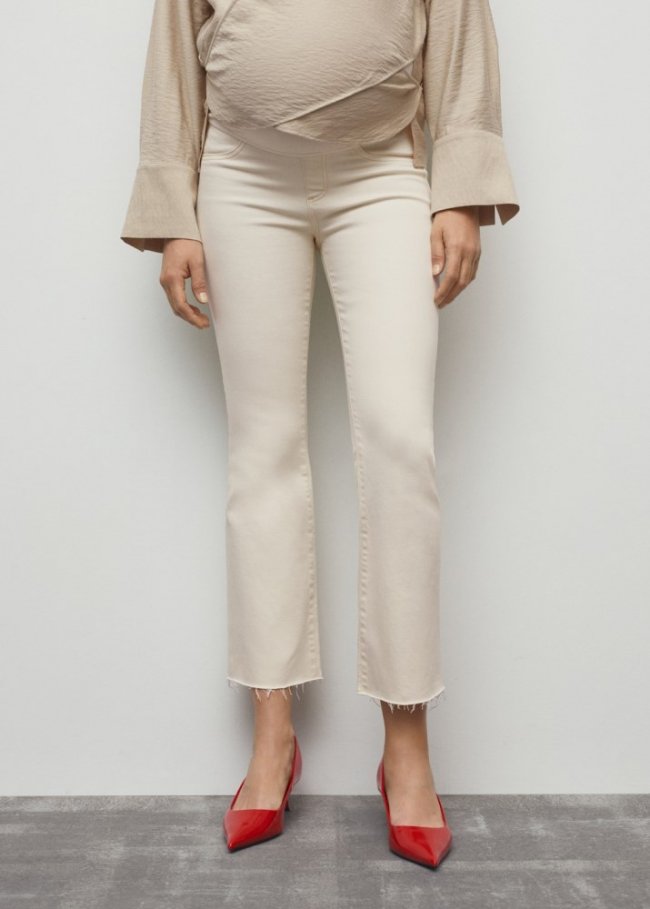 Mango Jeans flare crop premamá - Blanco roto