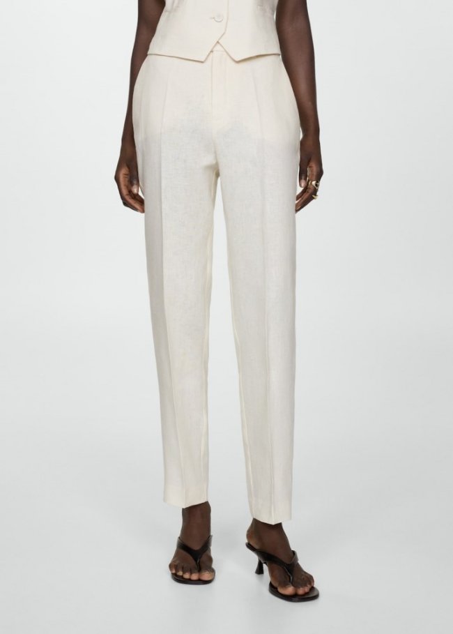 Mango Pantalón traje lino - Crudo