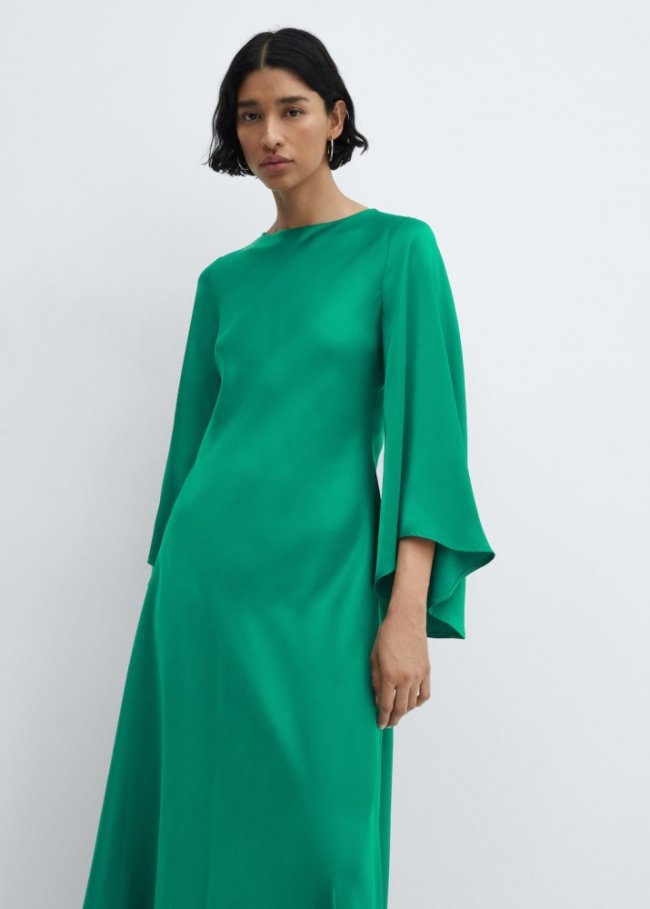 Mango Vestido satinado manga acampanada - Verde