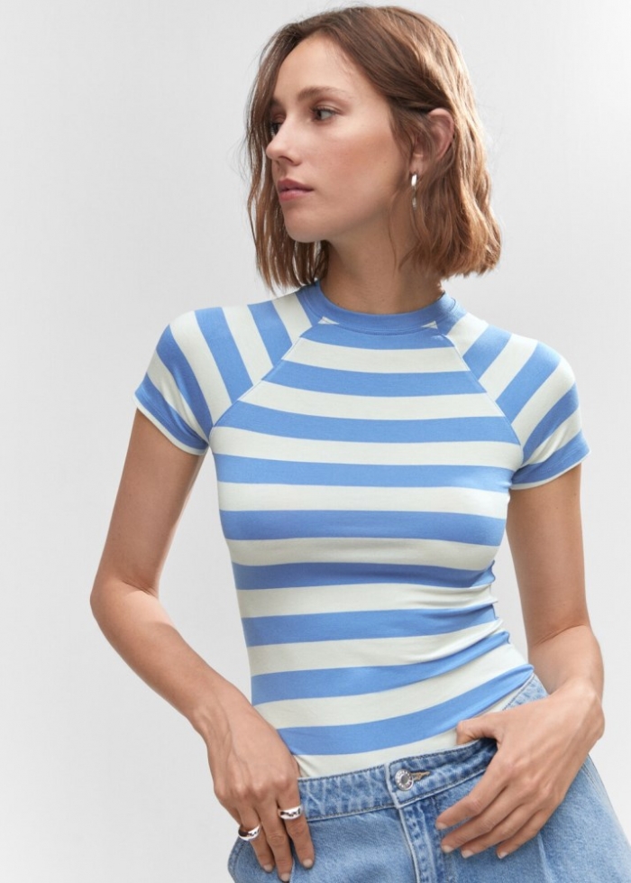 Mango Camiseta estampado rayas - Azul