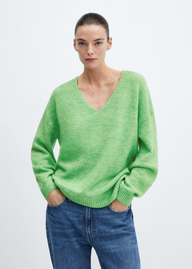 Mango Jersey punto cuello pico - Verde pastel