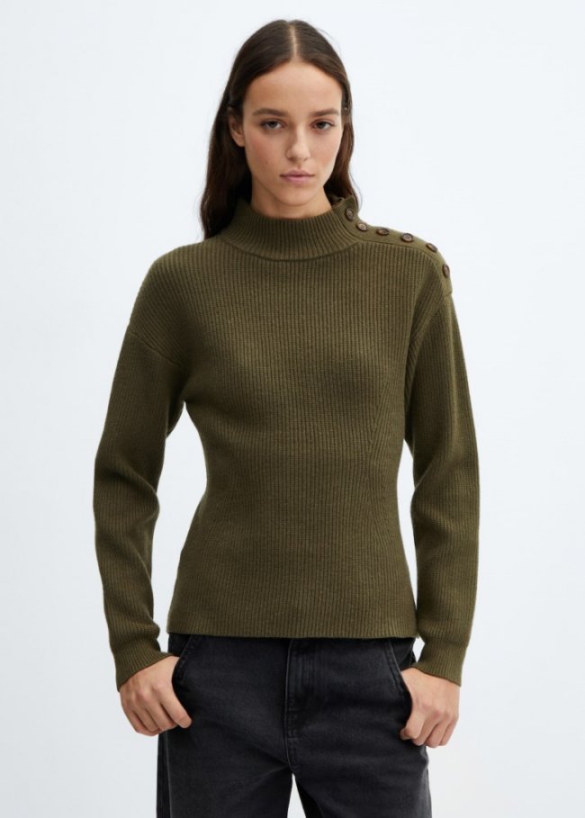 Mango Jersey canalé botones hombro - Khaki
