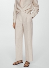 Mango Pantalón recto lino - Gris claro/pastel