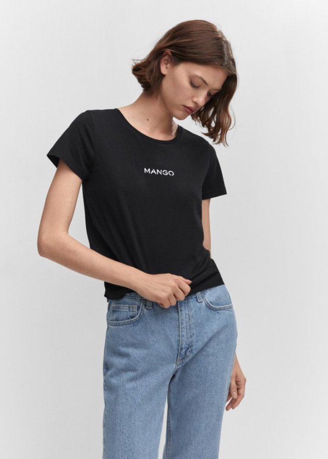 Mango Camiseta logo metalizado - Negro