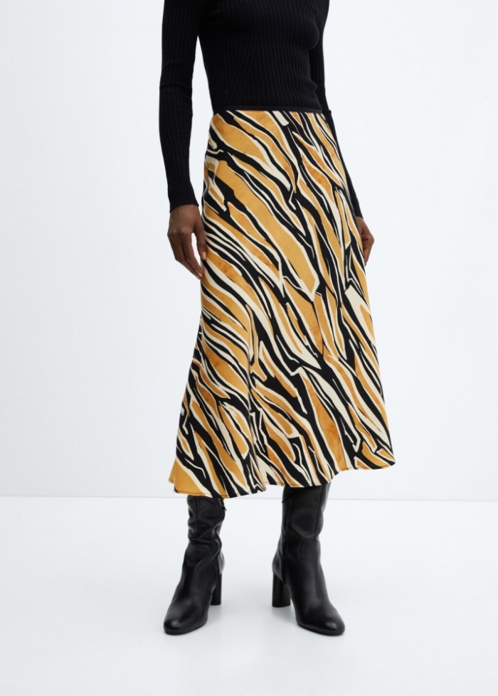 Mango Falda satinada estampada - Caramelo