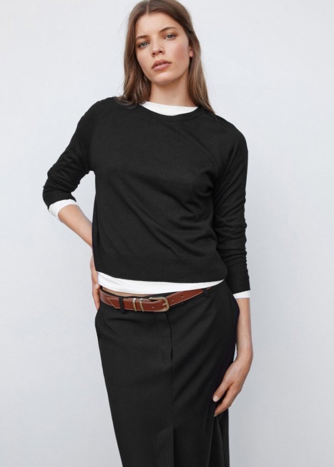 Mango Jersey punto fino cuello redondo - Negro