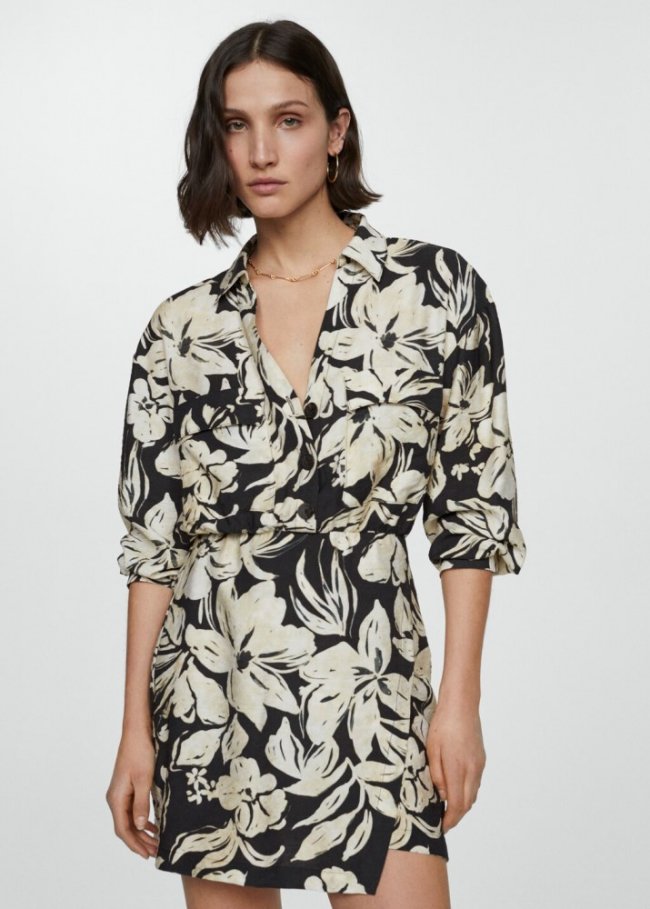 Mango Vestido camisero flores - Negro