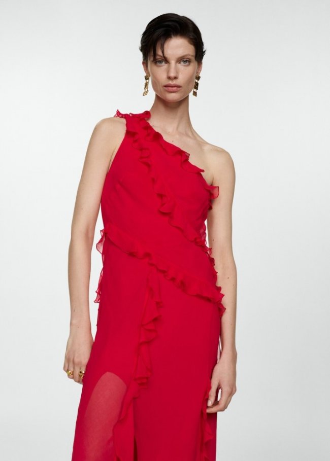 Mango Vestido asimétrico volantes - Rojo
