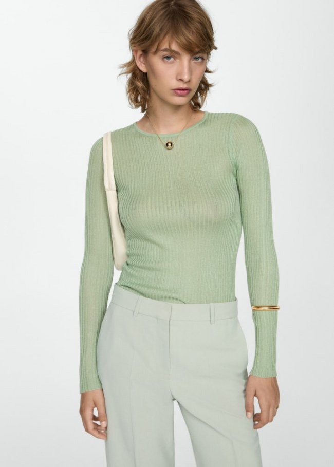 Mango Jersey punto fino canalé - Verde pastel