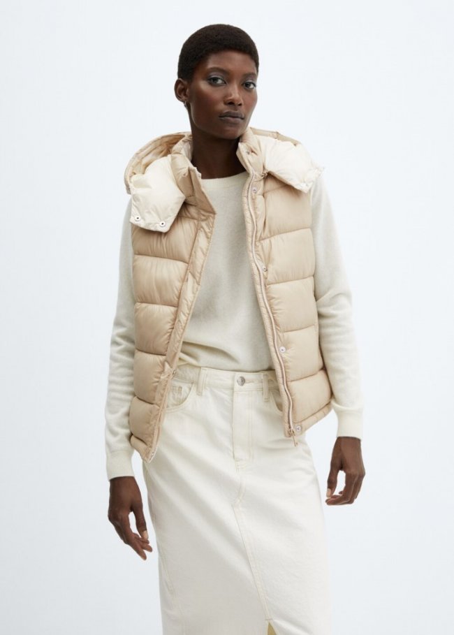 Mango Chaleco acolchado impermeable capucha - Beige