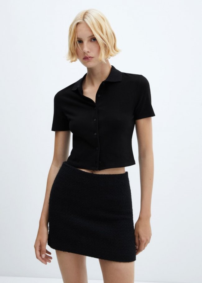 Mango Camiseta crop abotonada - Negro