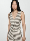 Mango Top crochet rayas - Negro