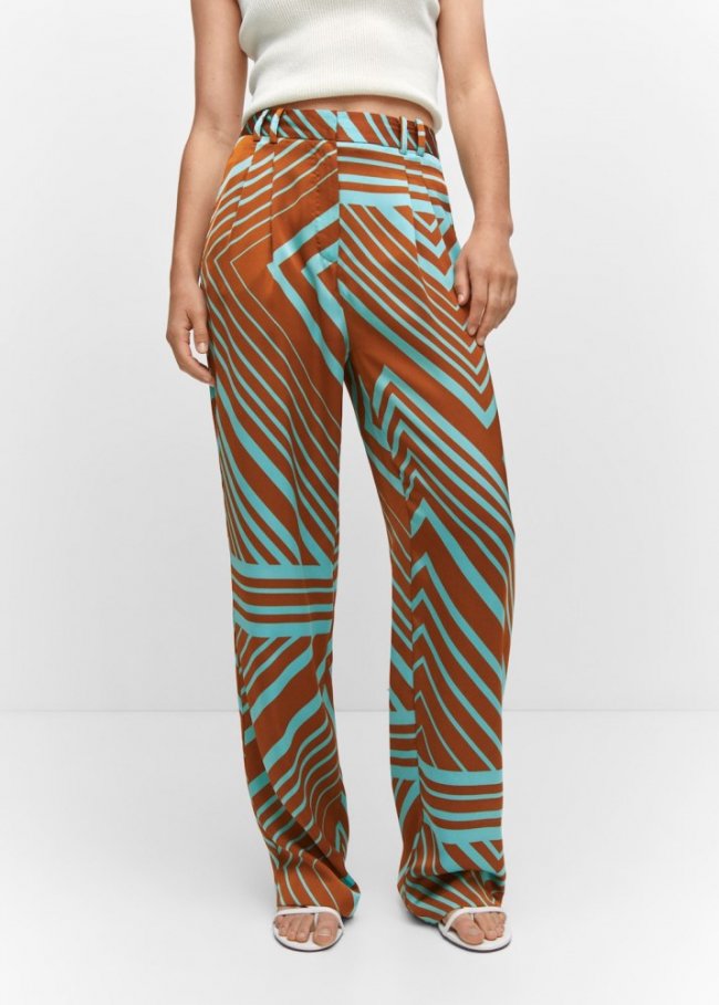 Mango Pantalón satinado estampado - Turquesa