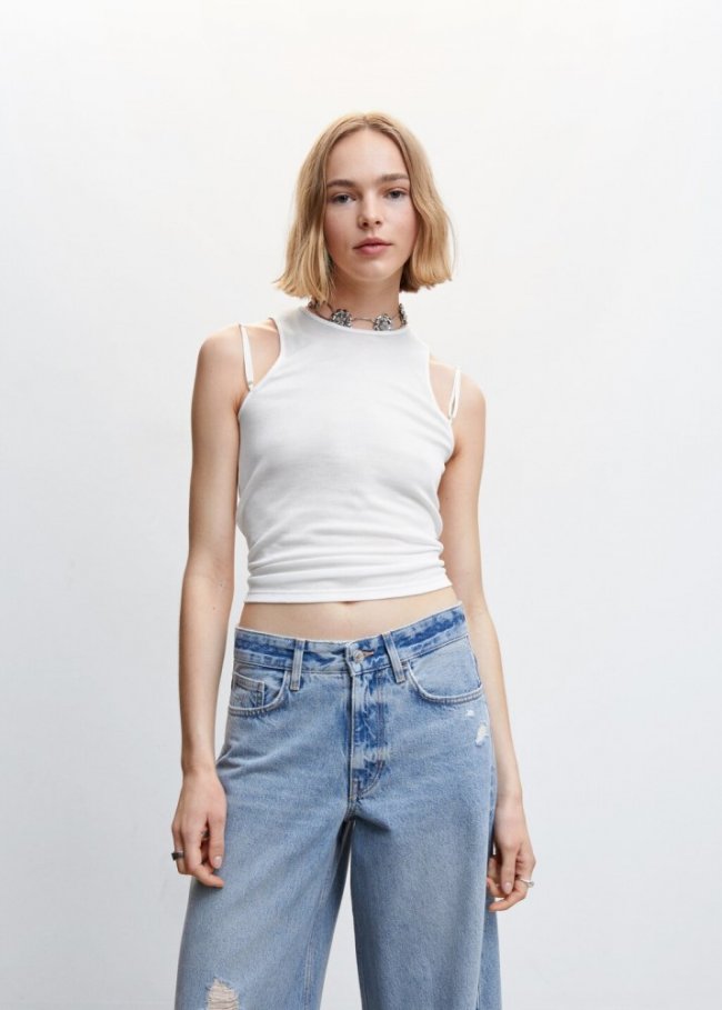 Mango Top lyocell tirantes dobles - Blanco