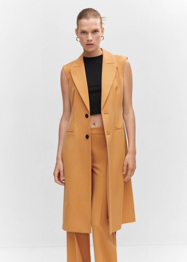 Mango Chaleco largo lazo - Ocre