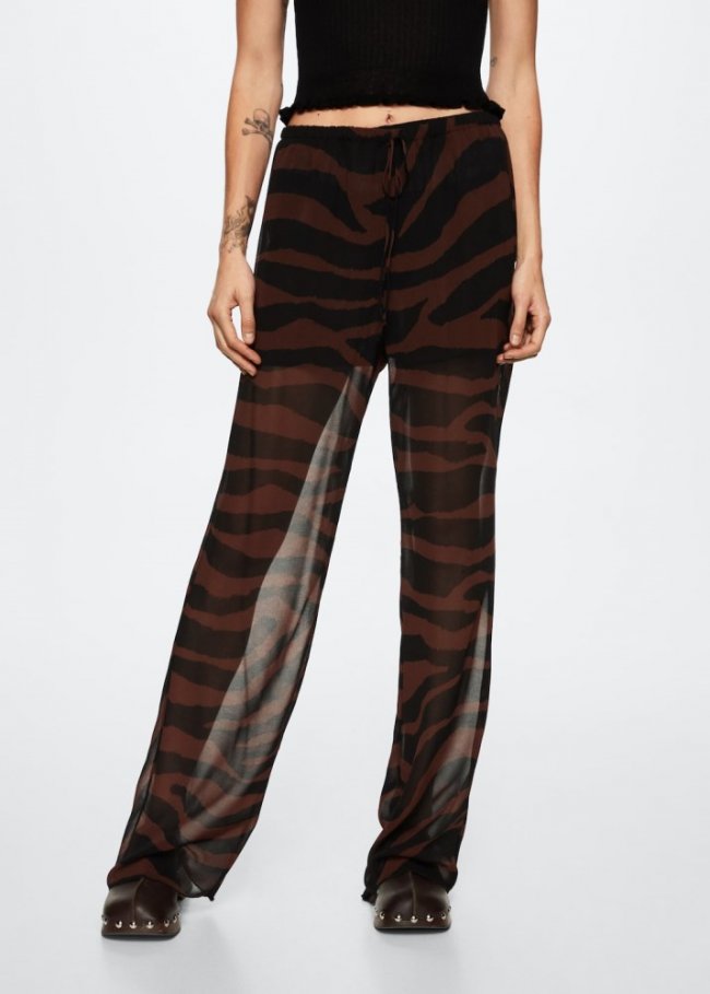 Mango Pantalón recto animal print - Negro