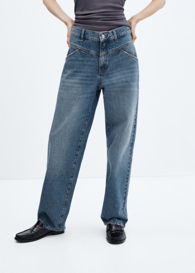 Mango Jeans wideleg tiro alto costuras - Azul medio