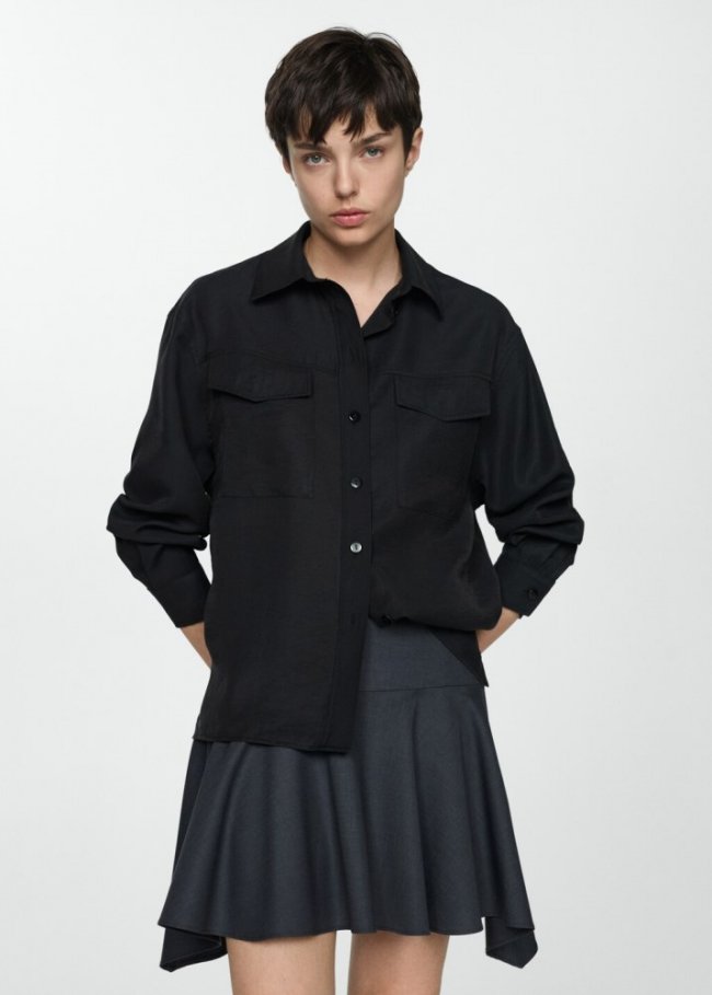 Mango Camisa modal bolsillos - Negro