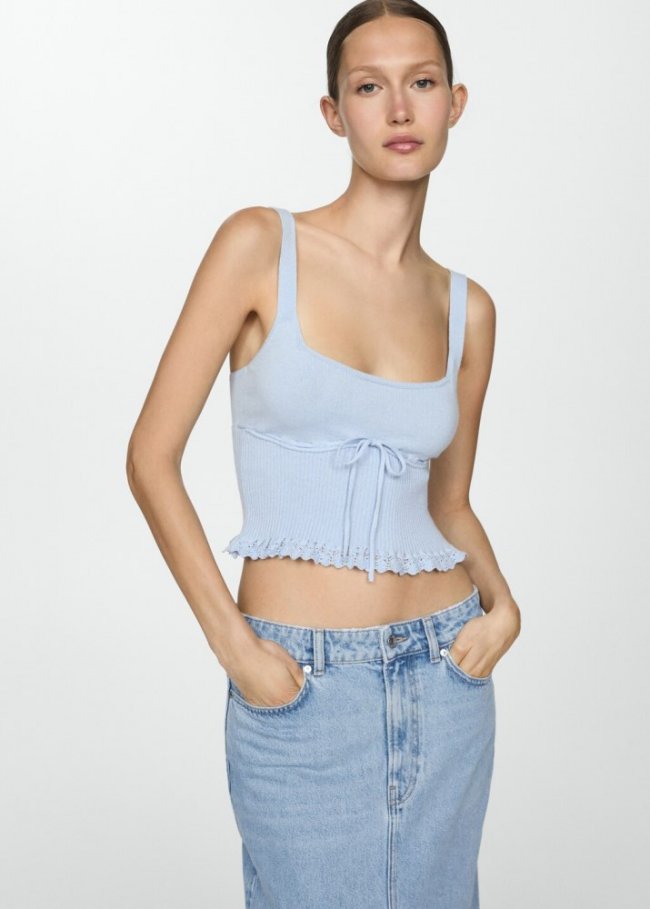 Mango Top punto lazo - Azul celeste