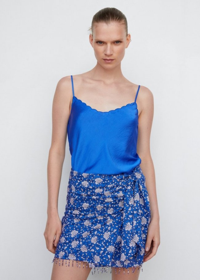 Mango Top lencero satinado - Azul