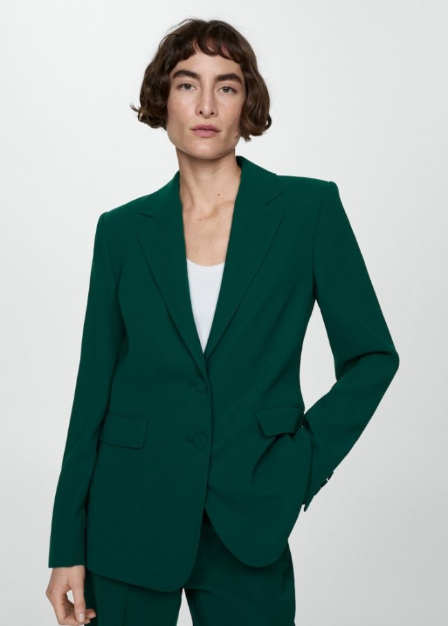 Mango Americana traje recta - Verde oscuro