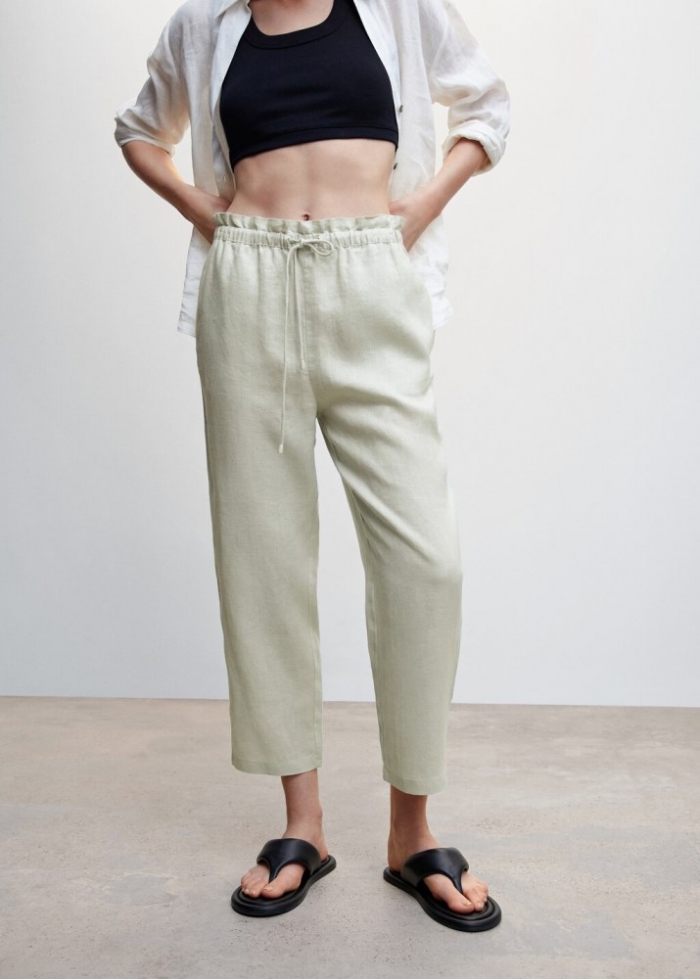 Mango Pantalón jogger lino - Verde agua