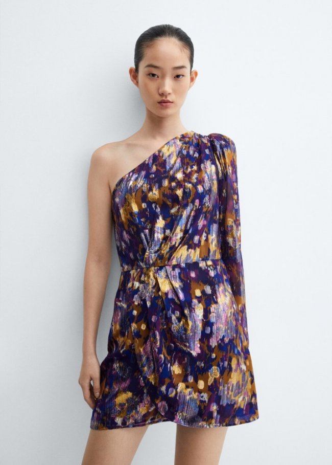 Mango Vestido asimétrico estampado - Morado