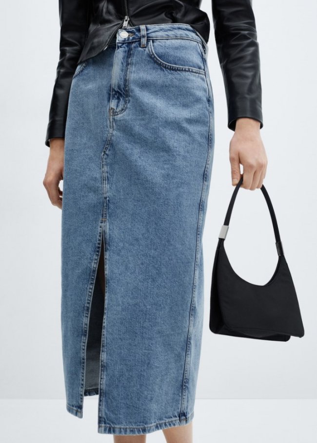 Mango Falda midi vaquera - Azul medio