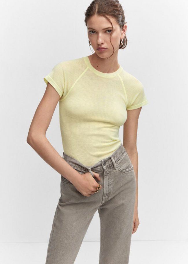 Mango Camiseta detalle costura - Crudo