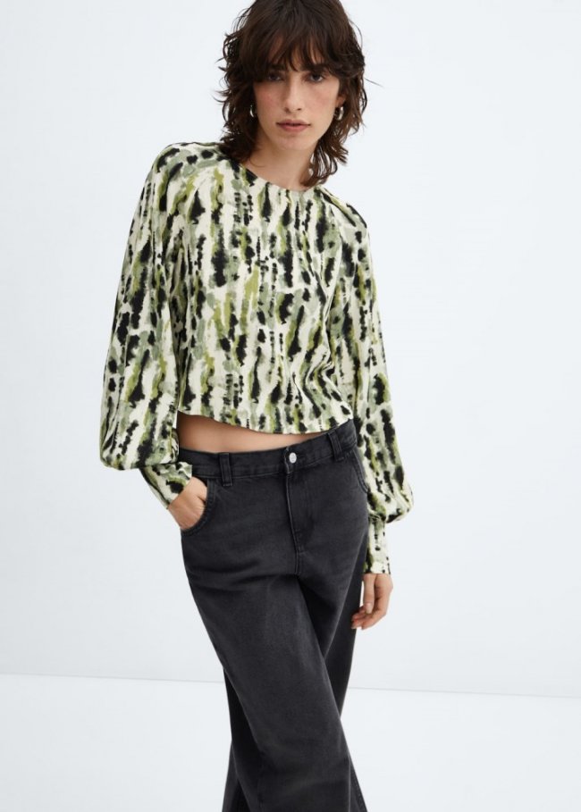 Mango Blusa estampada lazo - Crudo