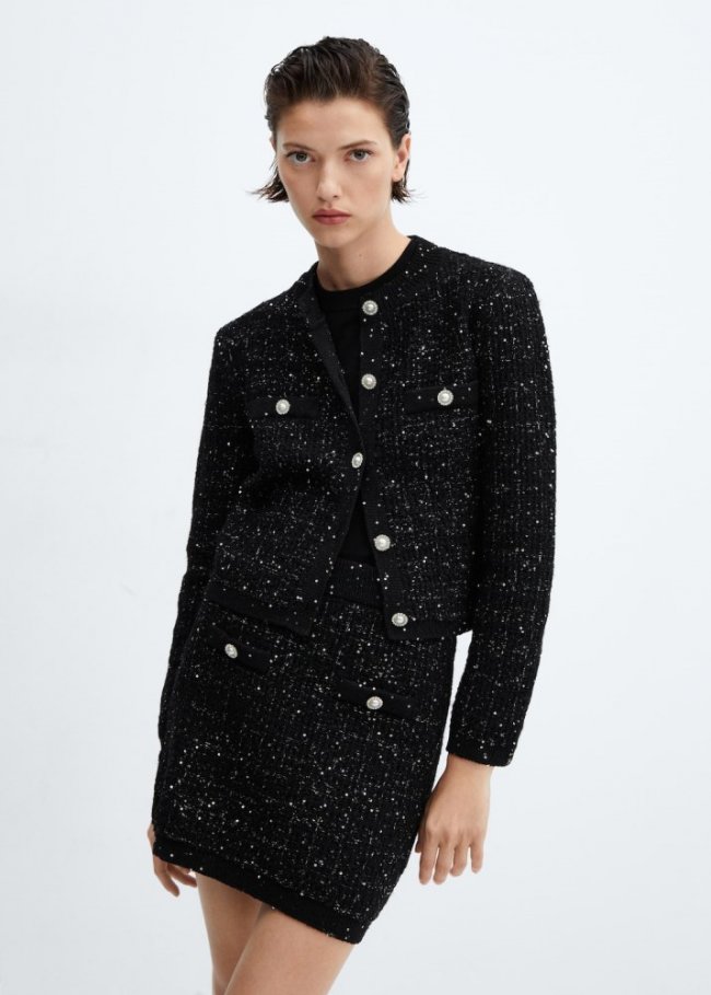 Mango Falda tweed botones - Negro