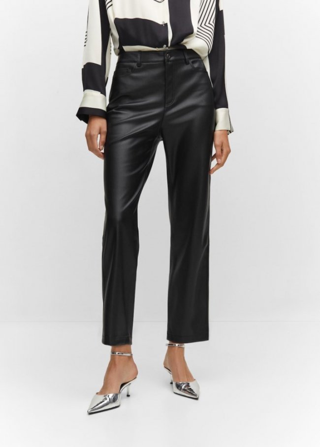Mango Pantalón recto efecto piel - Negro