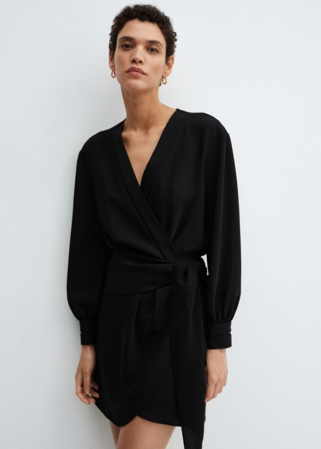 Mango Vestido cruzado lazo - Negro