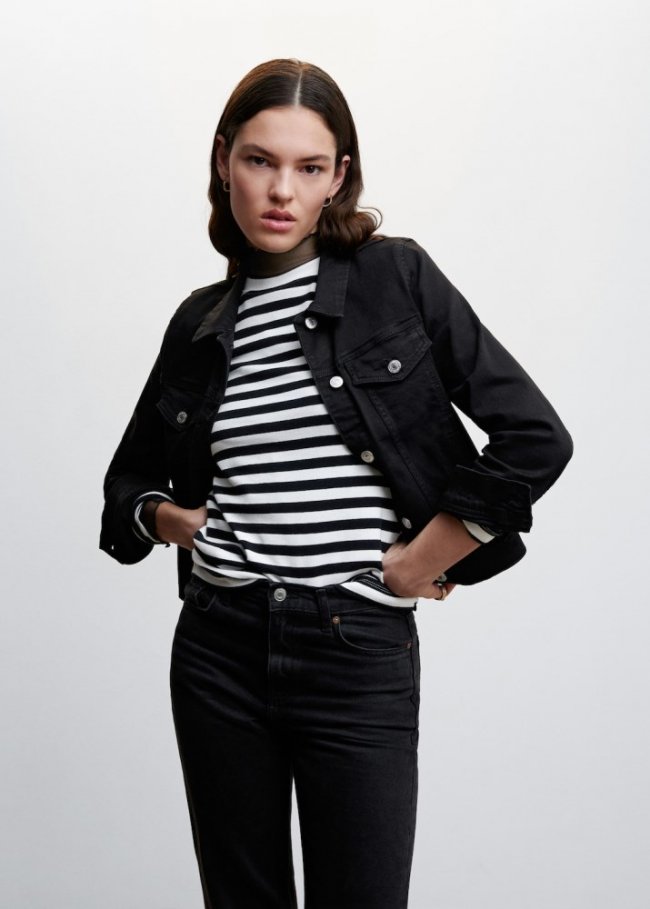 Mango Cazadora vaquera bolsillos - Denim negro
